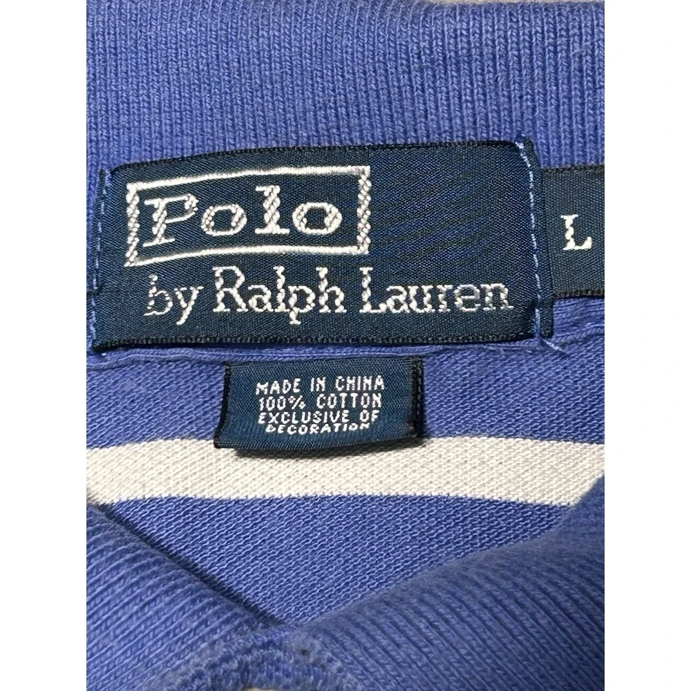 Polo Ralph Lauren Polo Shirt Mens L Purple/Grey Stripe Short‎ Sleeve Red Pony